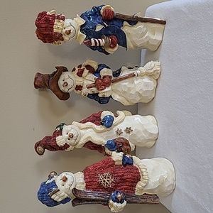 4 pc Vintage Resin Snowman Statue Quirky Sweater Hat Sparkle 8 inch Detailed